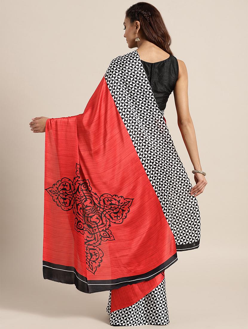 Half & half printed saree with blouse - 16484604 - Zoom Image - 2