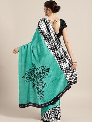 turquoise crepe half and half saree with blouse - 16484645 - Standard Image - 2