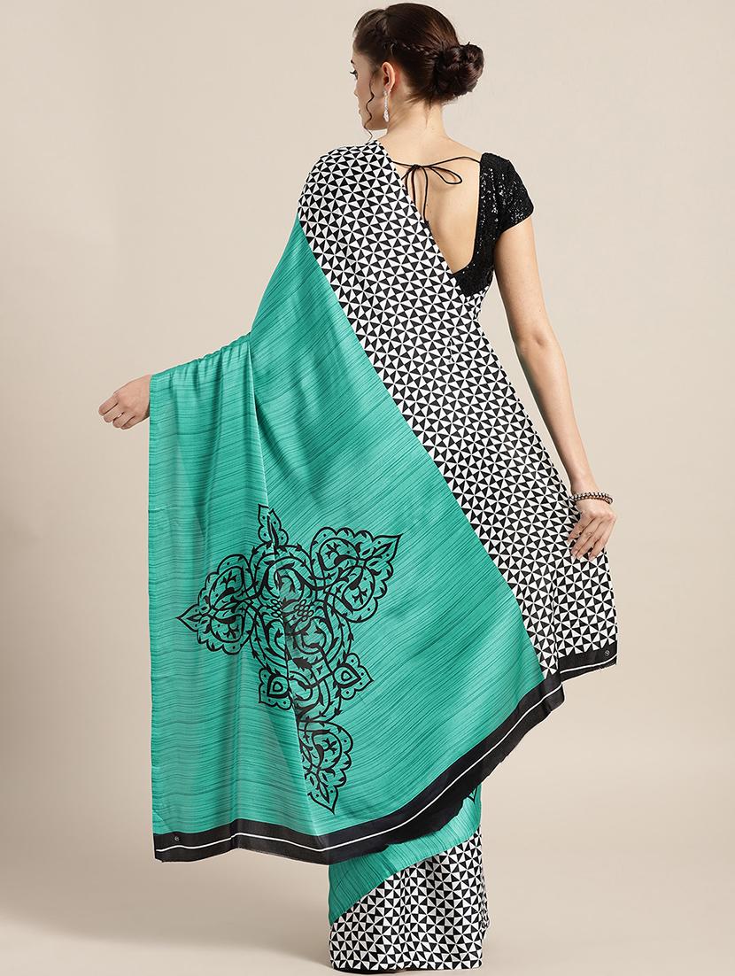 turquoise crepe half and half saree with blouse - 16484645 - Zoom Image - 2