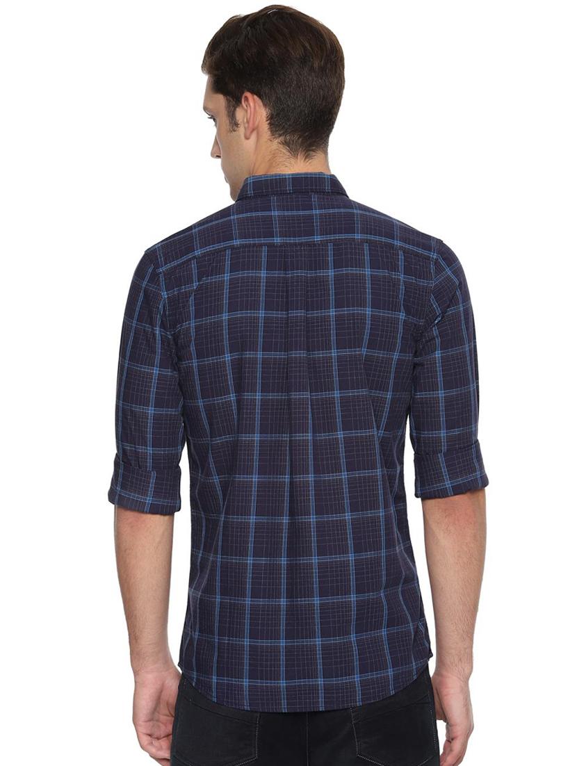 navy blue checkered casual shirt - 16485709 - Zoom Image - 2