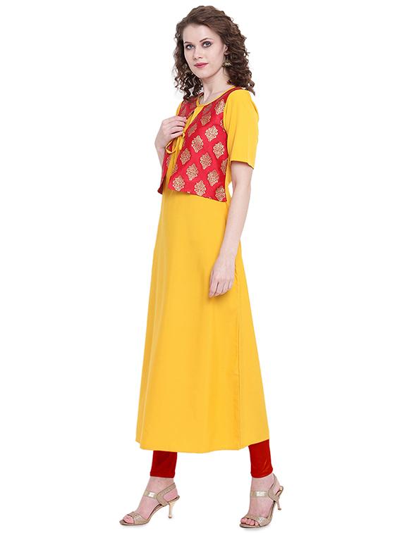 solid a-line kurta with jacket - 16488175 - Zoom Image - 2