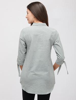 tie knot sleeved gingham shirt - 16489159 - Standard Image - 2