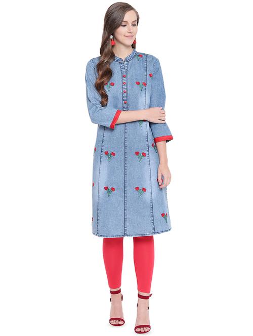 embroidered straight kurta - 16489743 - Standard Image - 1