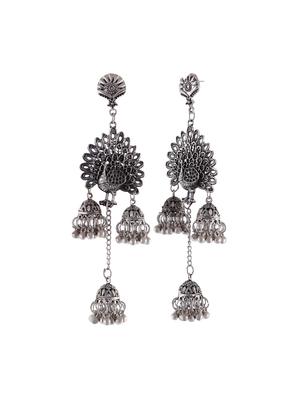 silver metal jhumka earring - 16490642 - Standard Image - 2