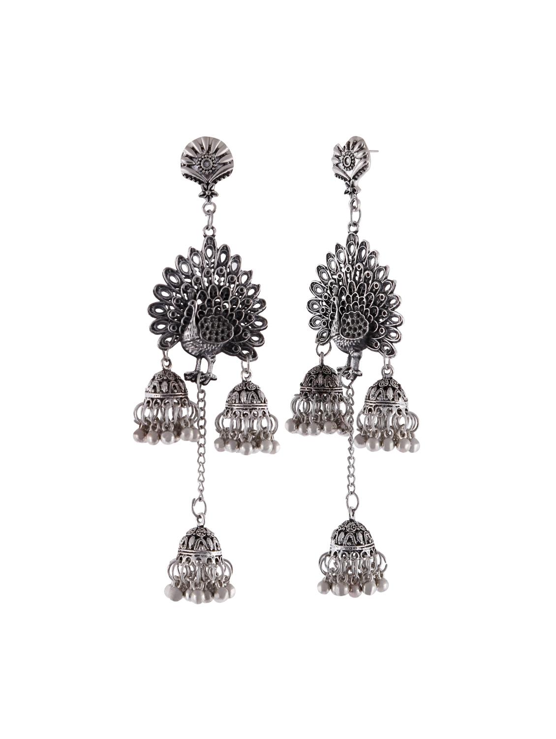 silver metal jhumka earring - 16490642 - Zoom Image - 2