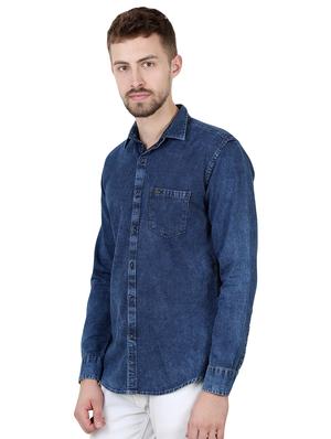 blue solid corduroy casual shirt - 16492859 - Standard Image - 2