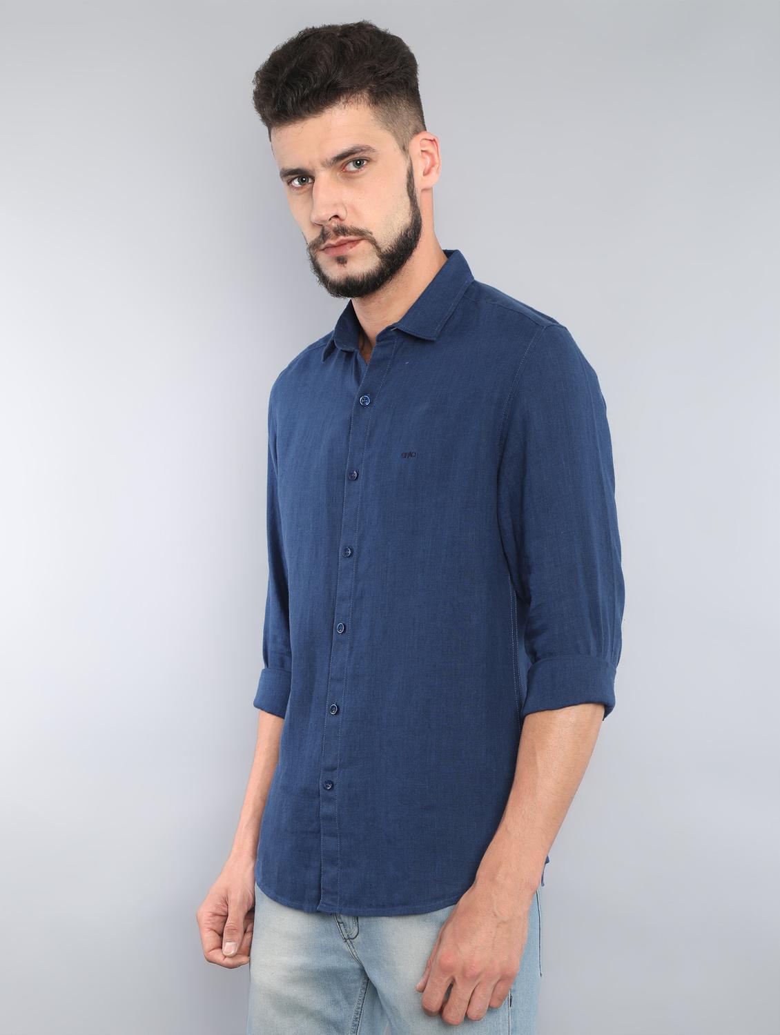 navy blue solid casual shirt - 16492983 - Zoom Image - 2