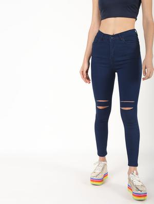 high rise knee slit jeans - 16493030 - Standard Image - 2
