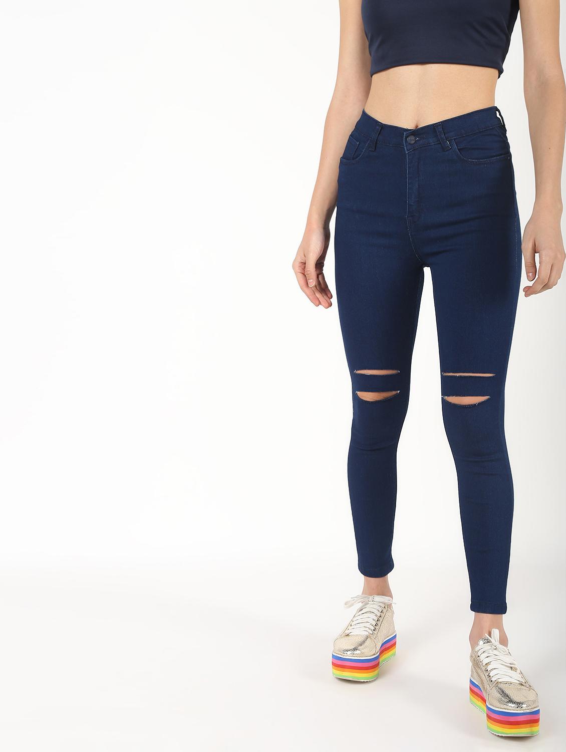 high rise knee slit jeans - 16493030 - Zoom Image - 2