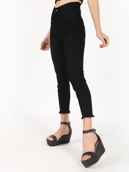 high rise frayed hem jeans - 16493062 - Standard Image - 1