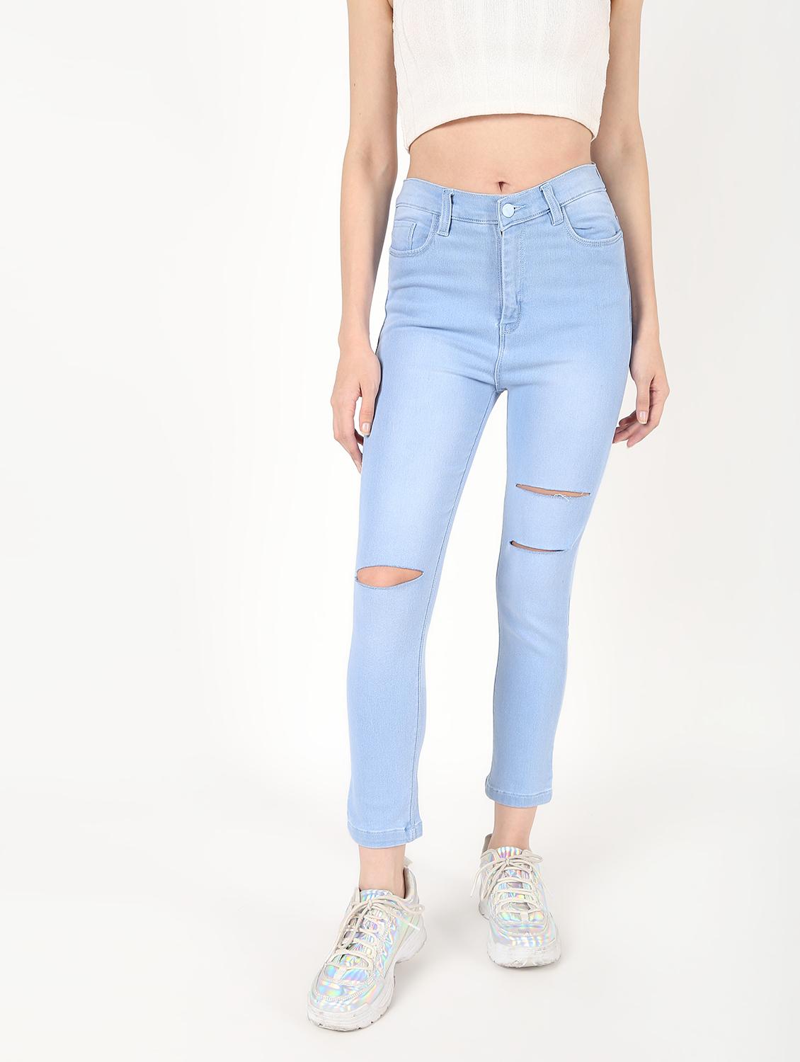 high rise knee slit jeans - 16493107 - Zoom Image - 2