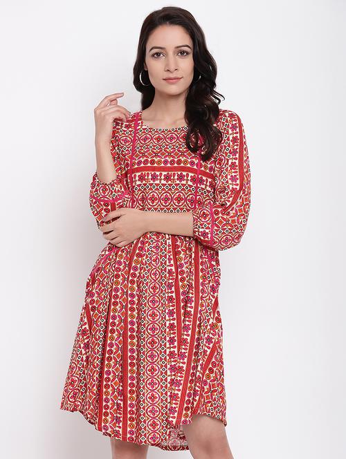 round neck gathered flared dress - 16493483 - Standard Image - 1