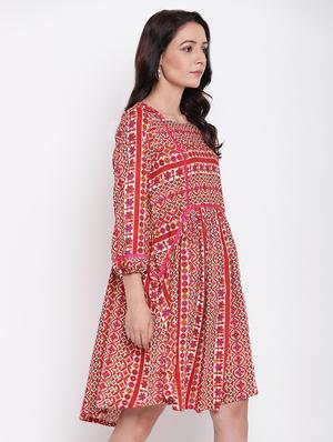 round neck gathered flared dress - 16493483 - Standard Image - 2