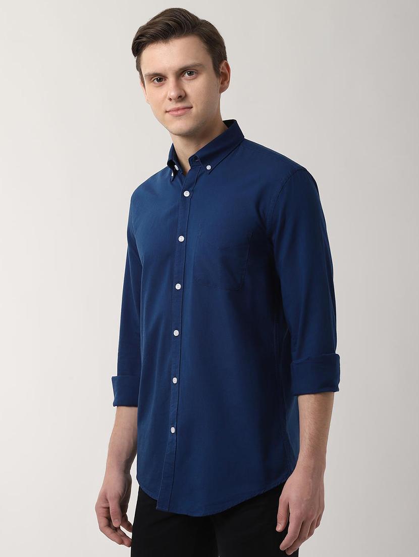 navy blue solid casual shirt - 16493892 - Zoom Image - 2