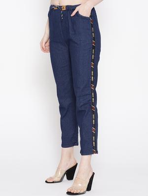 side taped drawstring waist jeans - 16494415 - Standard Image - 2