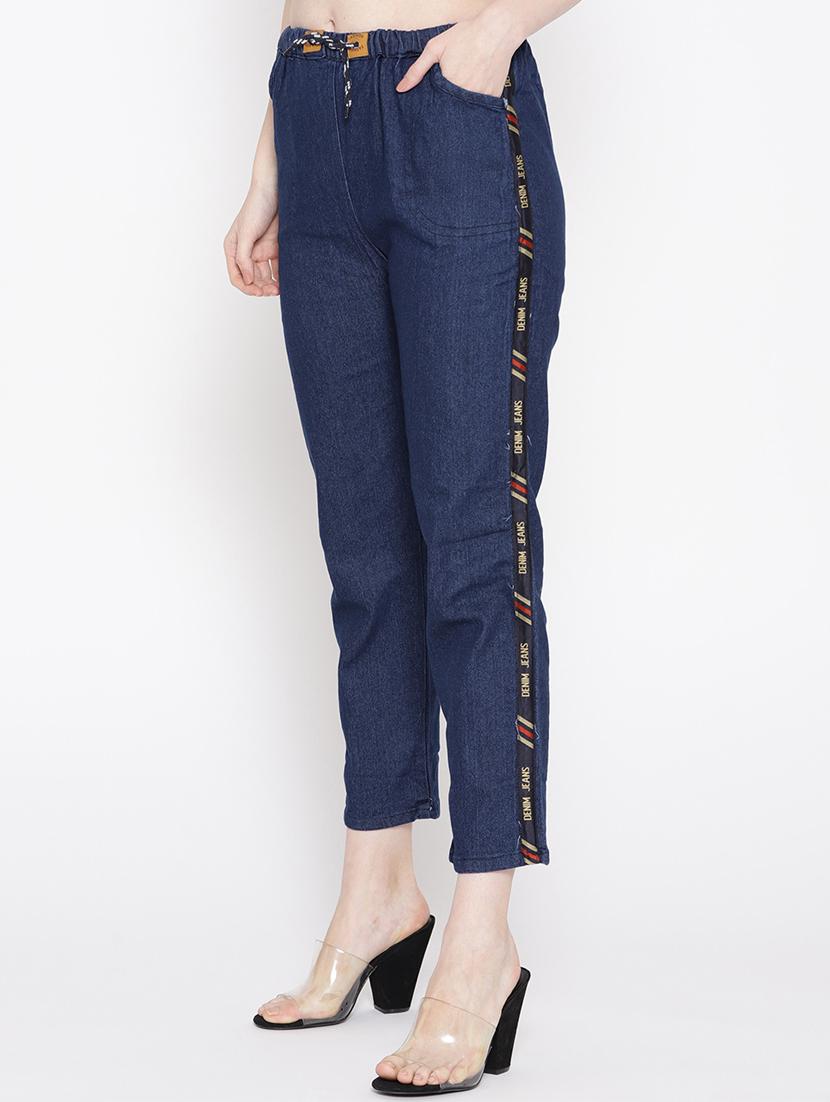side taped drawstring waist jeans - 16494415 - Zoom Image - 2