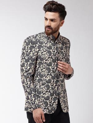 black printed bandhgala formal blazer - 16495457 - Standard Image - 2