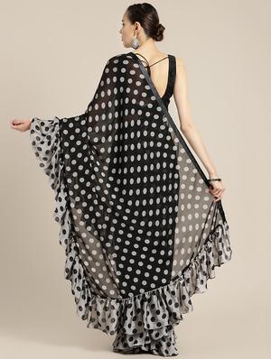 polka dots ruffled saree with blouse - 16495894 - Standard Image - 2
