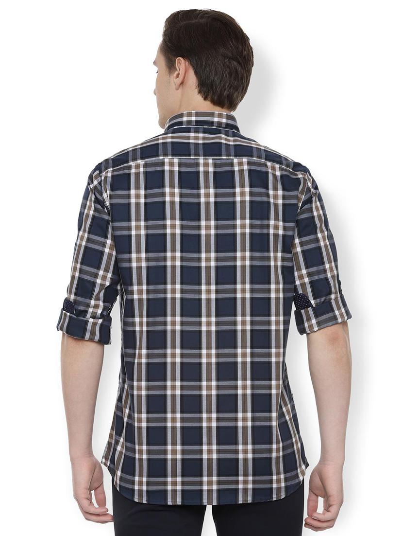 navy blue checkered casual shirt - 16496172 - Zoom Image - 2