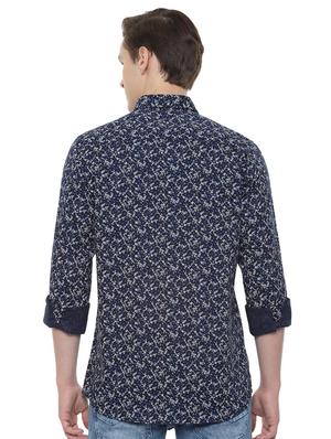 navy blue floral print casual shirt - 16496179 - Standard Image - 2