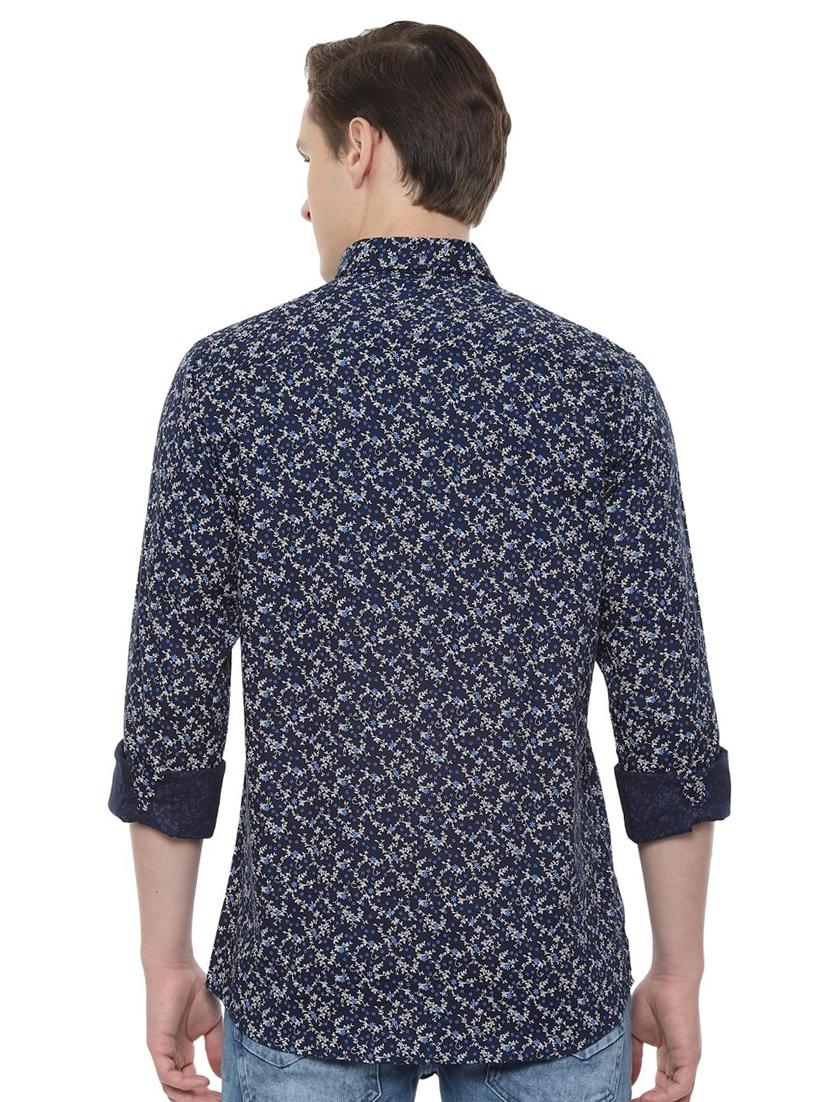 navy blue floral print casual shirt - 16496179 - Zoom Image - 2