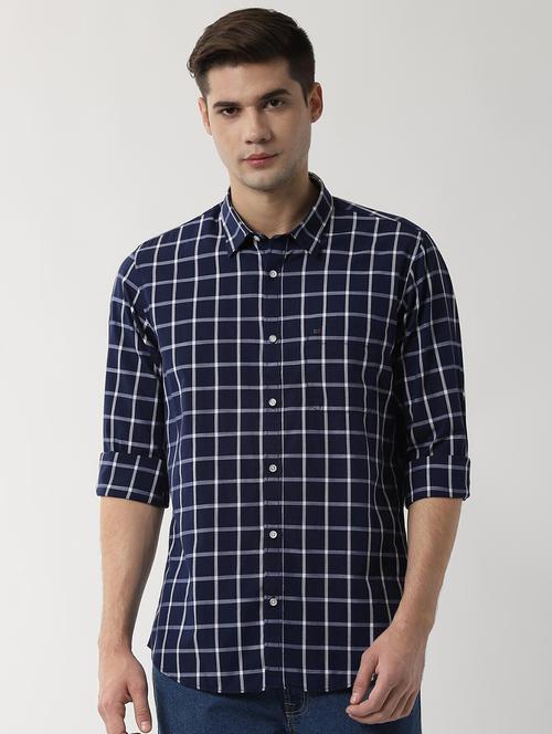 navy blue checkered casual shirt - 16496254 - Standard Image - 1
