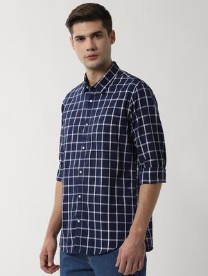 navy blue checkered casual shirt - 16496254 - Standard Image - 2