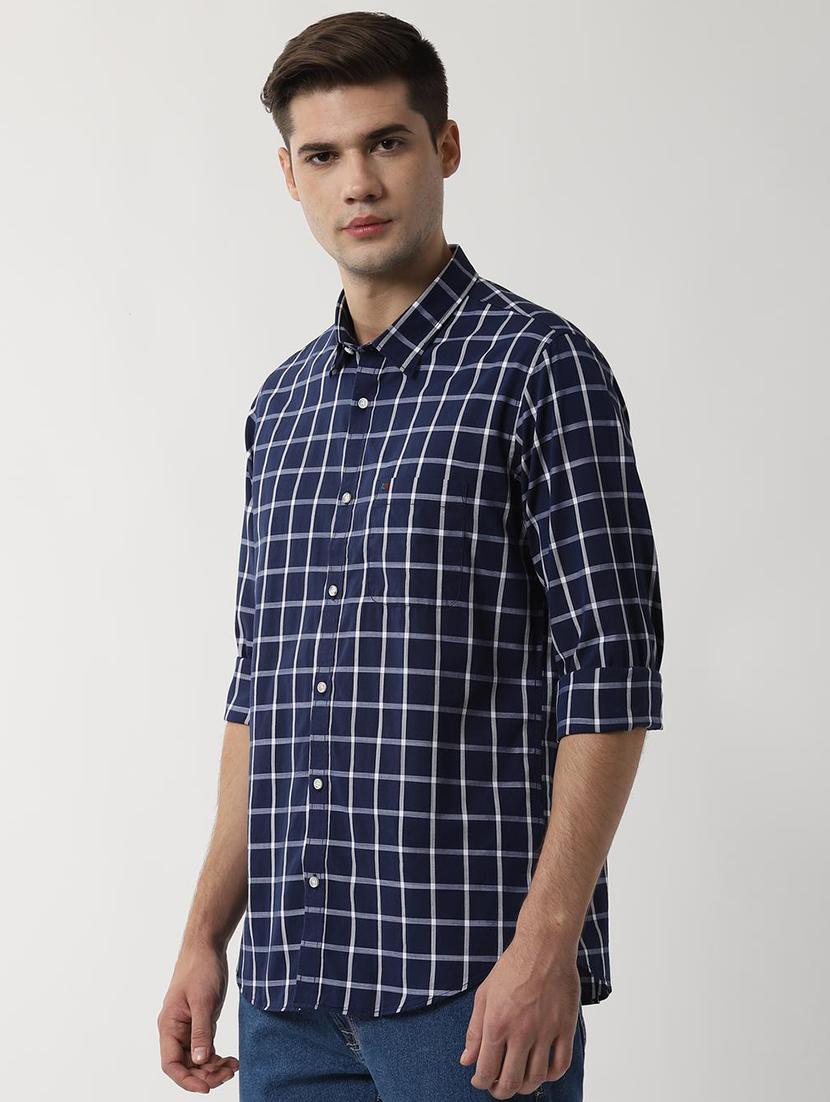 navy blue checkered casual shirt - 16496254 - Zoom Image - 2