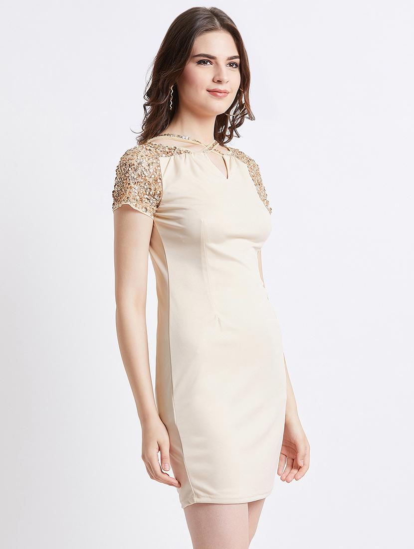 styled neck sequined detail bodycon dress - 16496877 - Zoom Image - 2