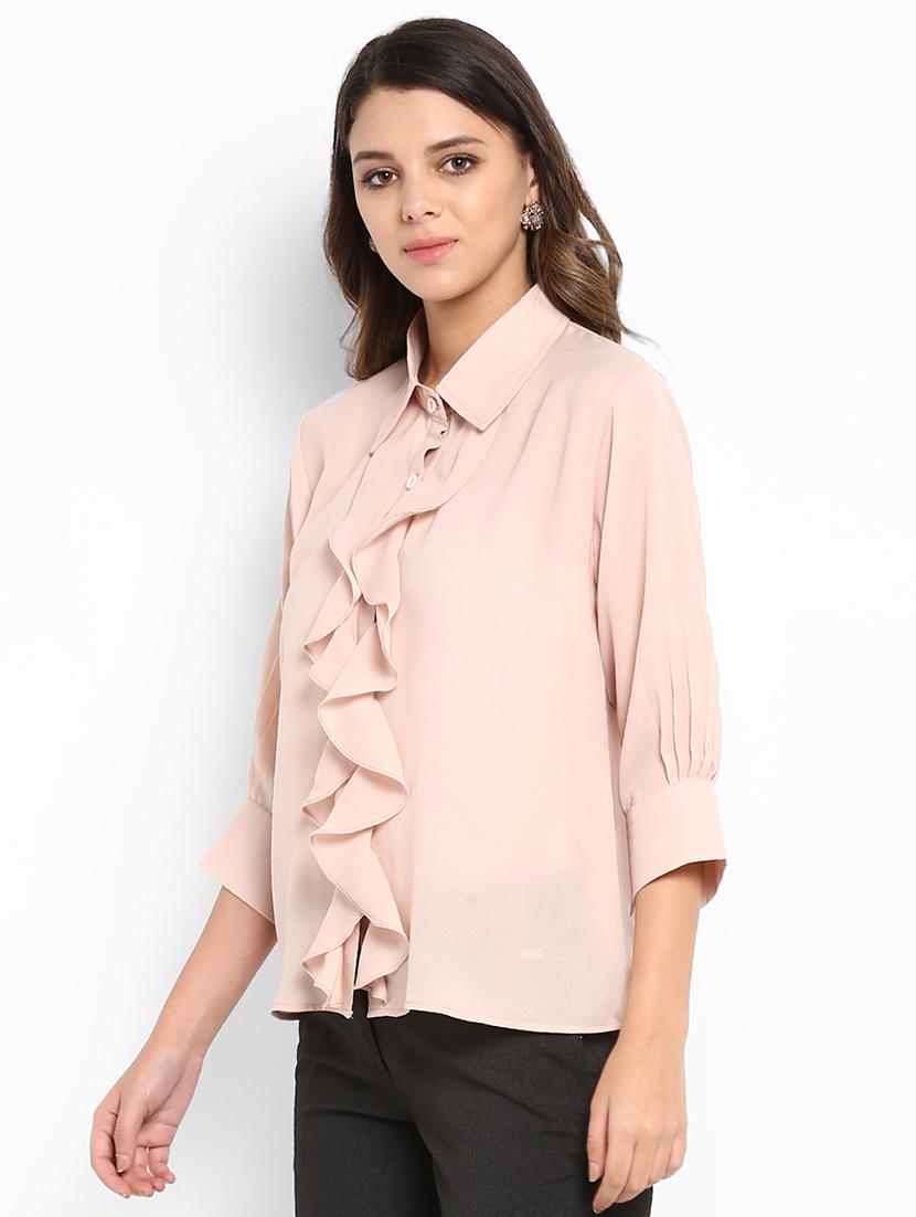 ruffled neck solid shirt - 16497341 - Zoom Image - 2
