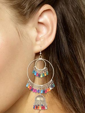 multi colored metal jhumka earring - 16497962 - Standard Image - 2