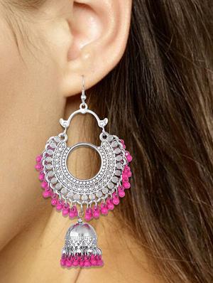 pink metal jhumka earring - 16497978 - Standard Image - 2