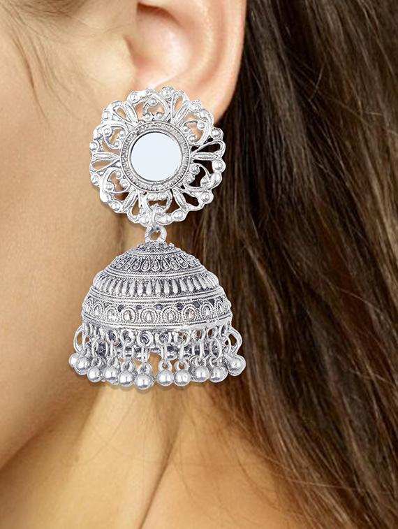 silver metal jhumka earring - 16497979 - Zoom Image - 2
