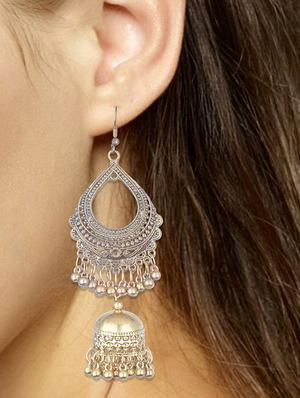 gold metal jhumka earring - 16497996 - Standard Image - 2