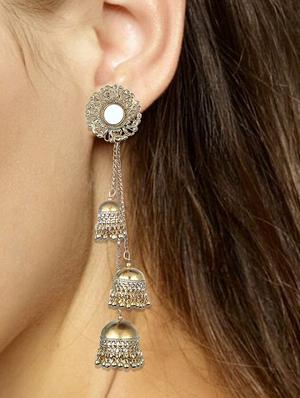 gold metal jhumka earring - 16498097 - Standard Image - 2