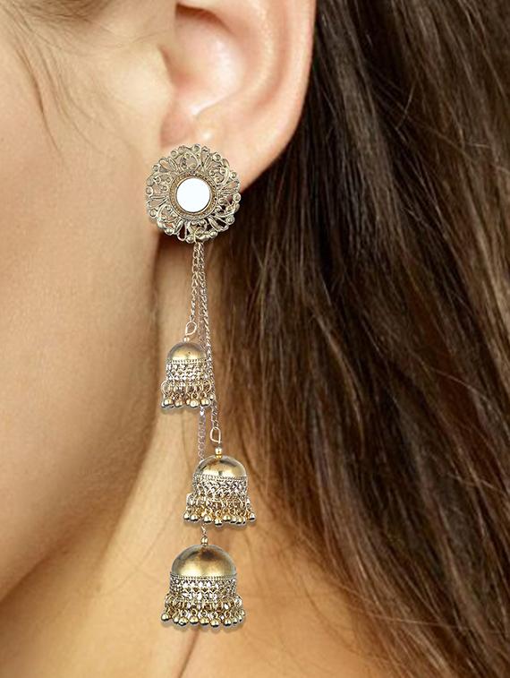 gold metal jhumka earring - 16498097 - Zoom Image - 2