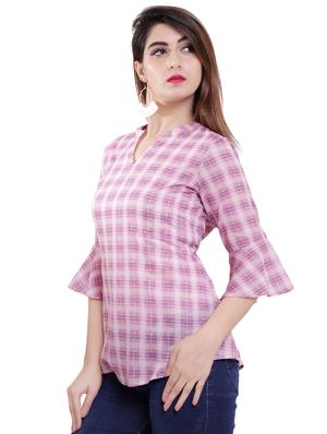 mandarin neck checkered top - 16498543 - Standard Image - 2