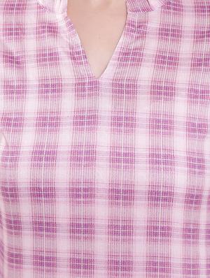 mandarin neck checkered top - 16498543 - Standard Image - 5