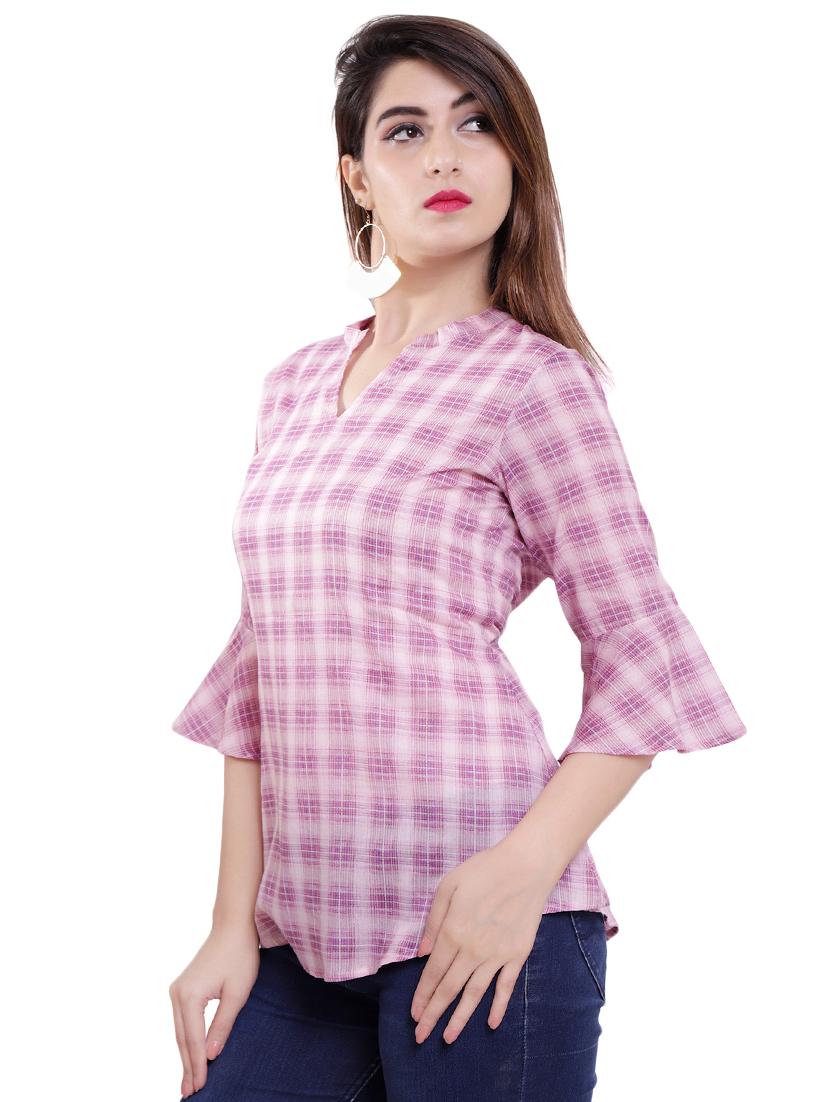 mandarin neck checkered top - 16498543 - Zoom Image - 2