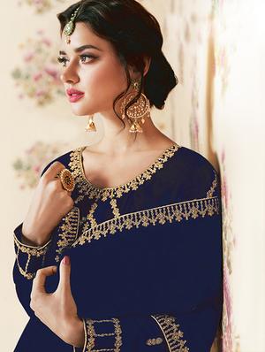 embroidered semi-stitched suit - 16498577 - Standard Image - 2