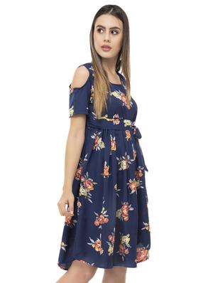 cold shoulder floral flared dress - 16501182 - Standard Image - 2