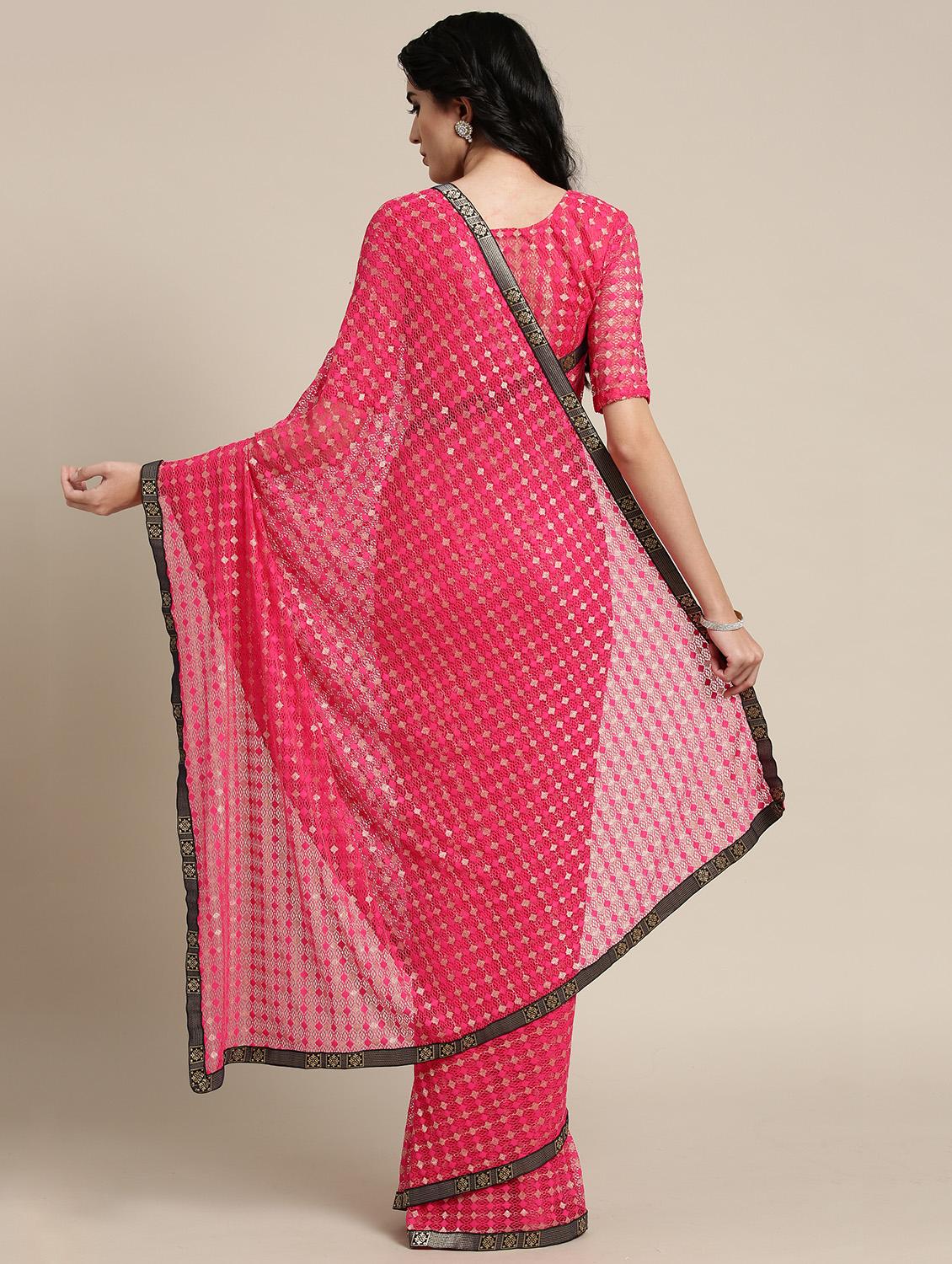 bordered net saree with blouse - 16501298 - Zoom Image - 2