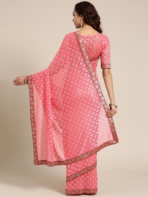 bordered net saree with blouse - 16501299 - Standard Image - 2