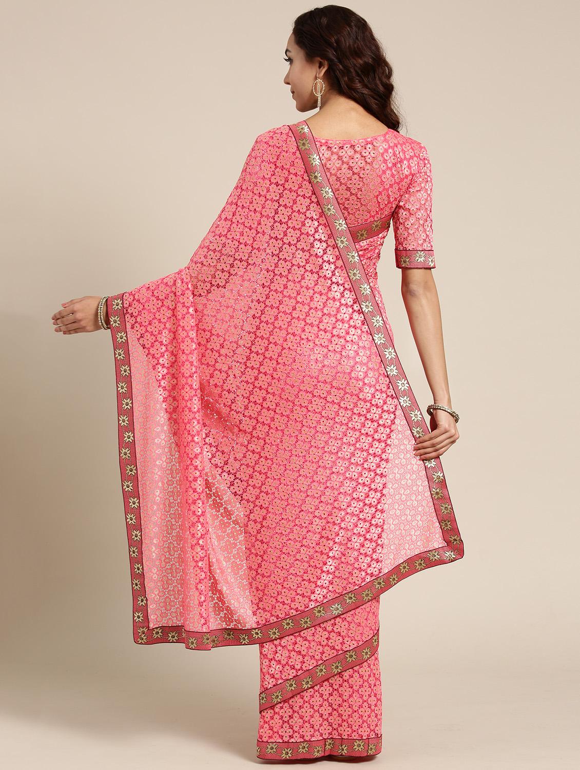 bordered net saree with blouse - 16501299 - Zoom Image - 2