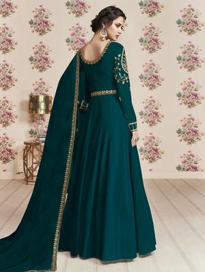 turquoise georgette anarkali suits semistitched suit - 16502920 - Standard Image - 2