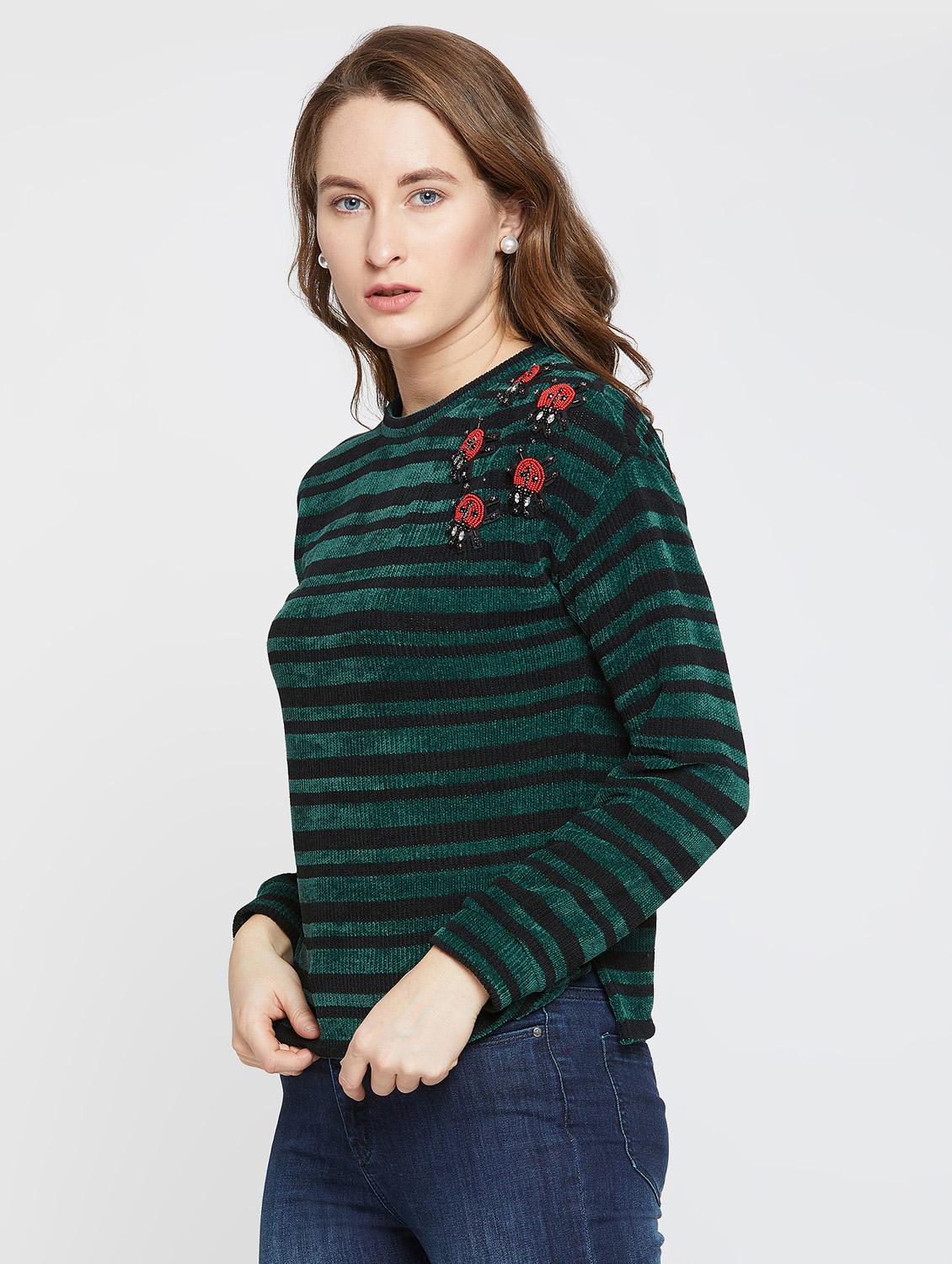 bug embellished striped pullover - 16503306 - Zoom Image - 2