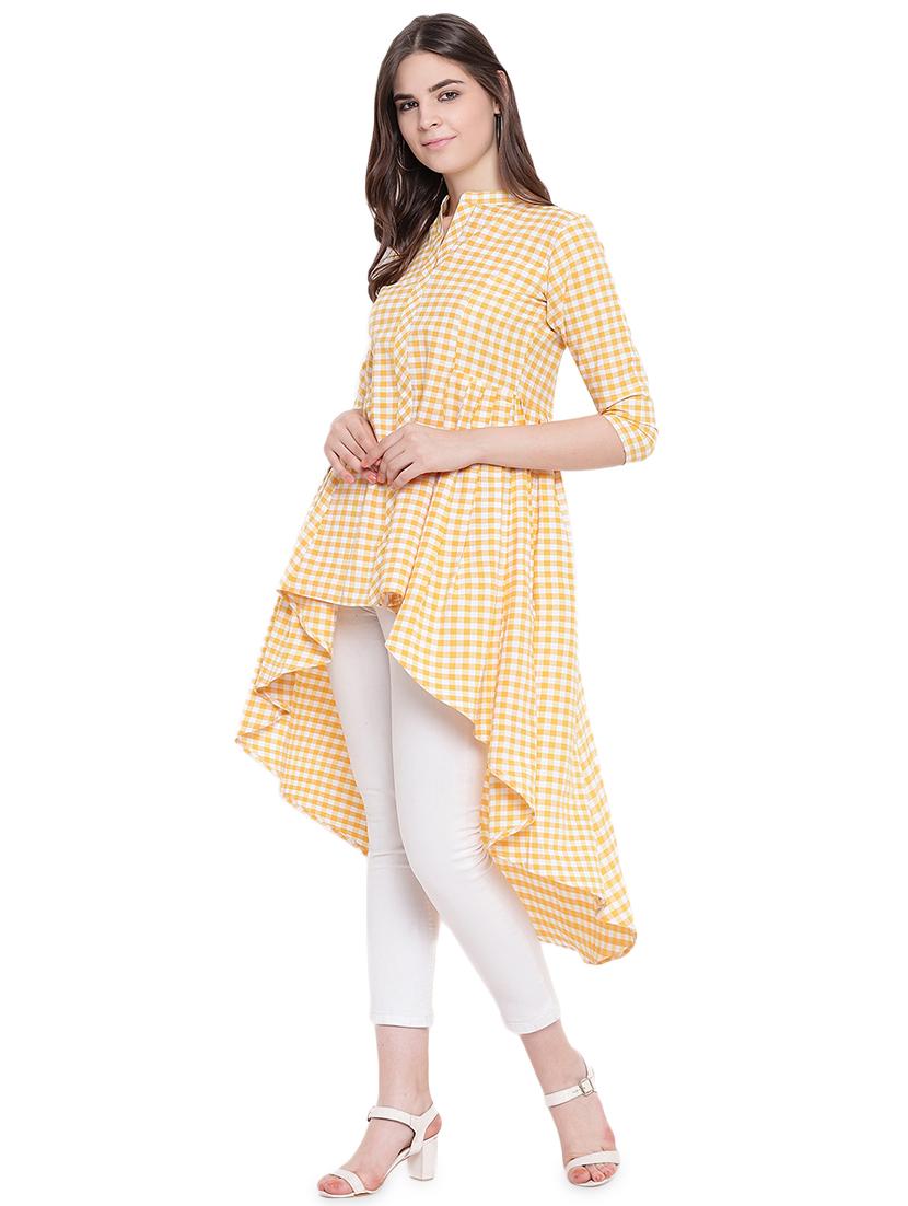 concealed placket gingham high low tunic - 16503939 - Zoom Image - 2