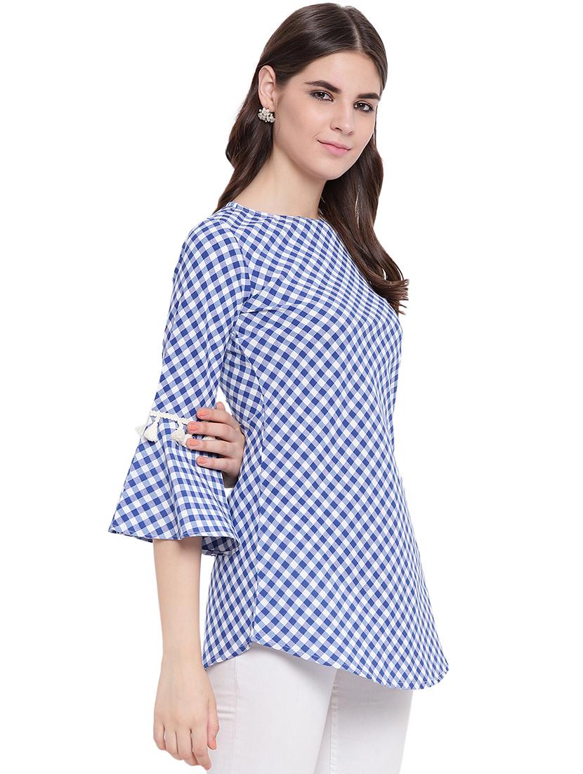 bell sleeved gingham tunic - 16503940 - Zoom Image - 2