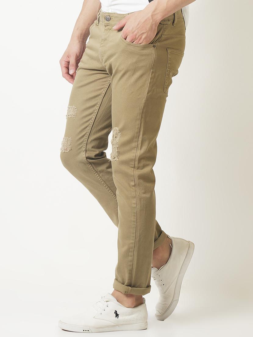 beige solid ripped jeans - 16504347 - Zoom Image - 2