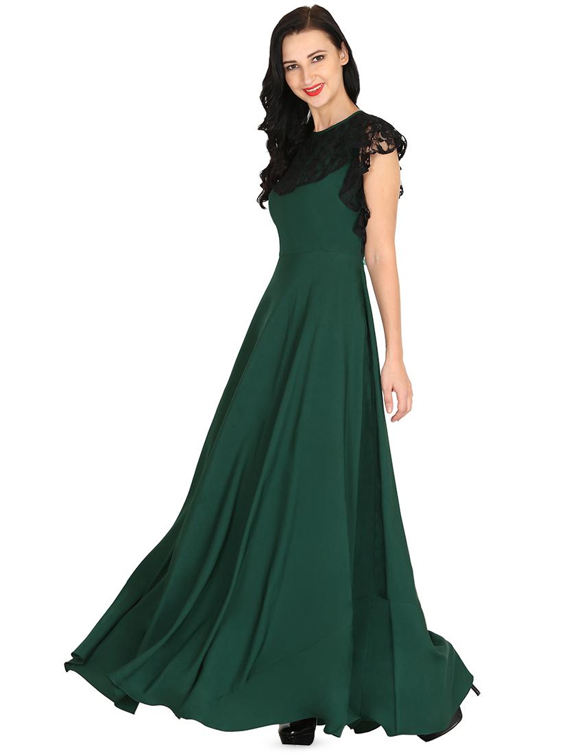 contrast cape sleeved flared gown - 16504561 - Zoom Image - 2